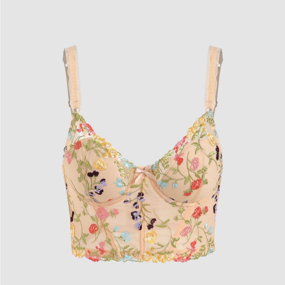 Floral Embroidered Bustier Corset Top